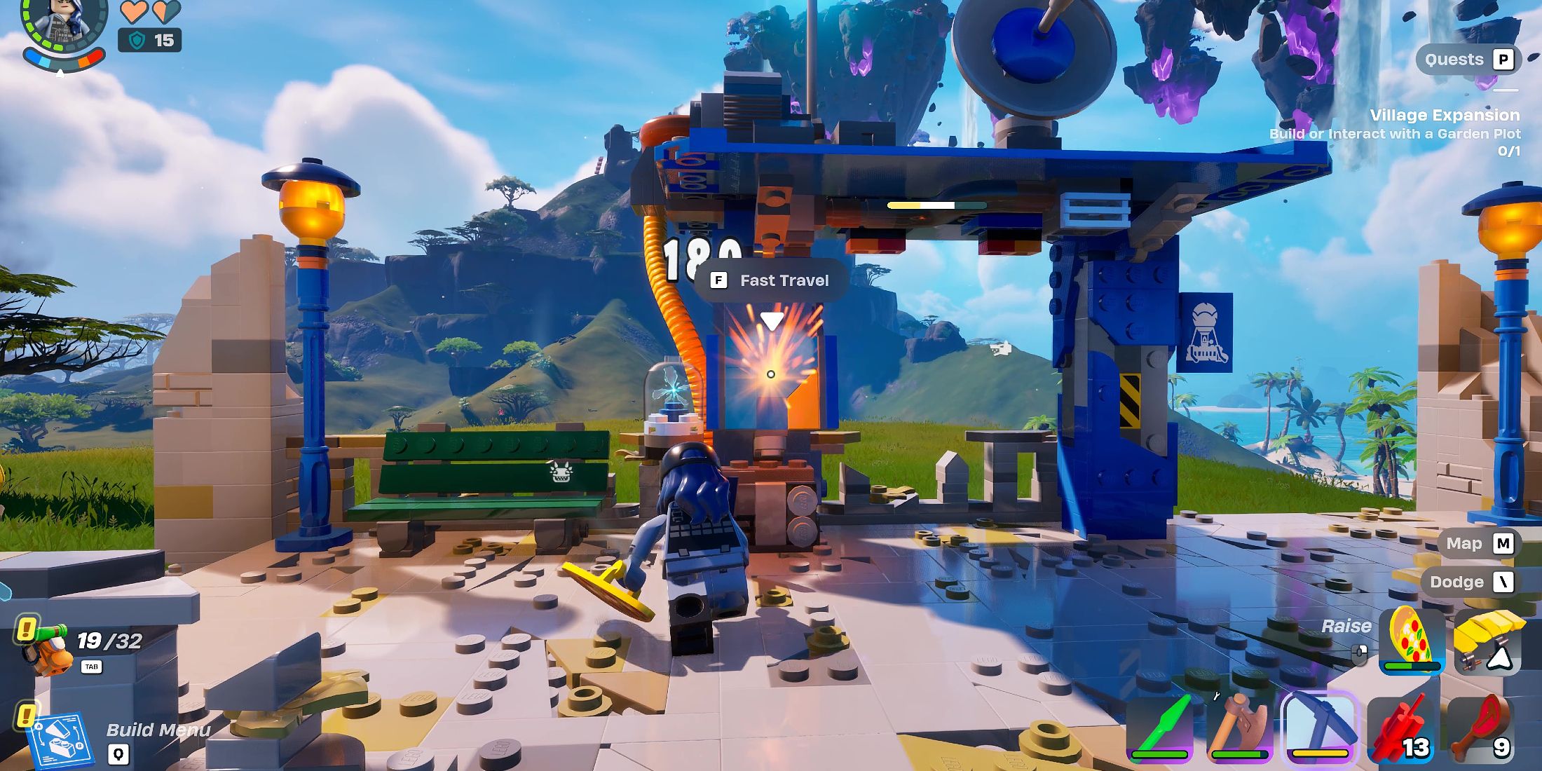 Screenshot showcasing how to destroy a Bus Station in LEGO Fortnite 