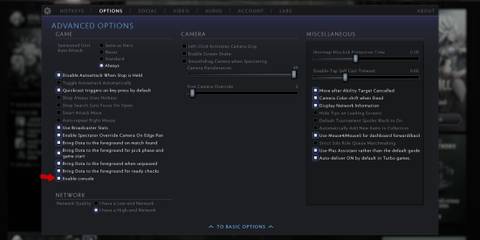 how to enable dota 2 console