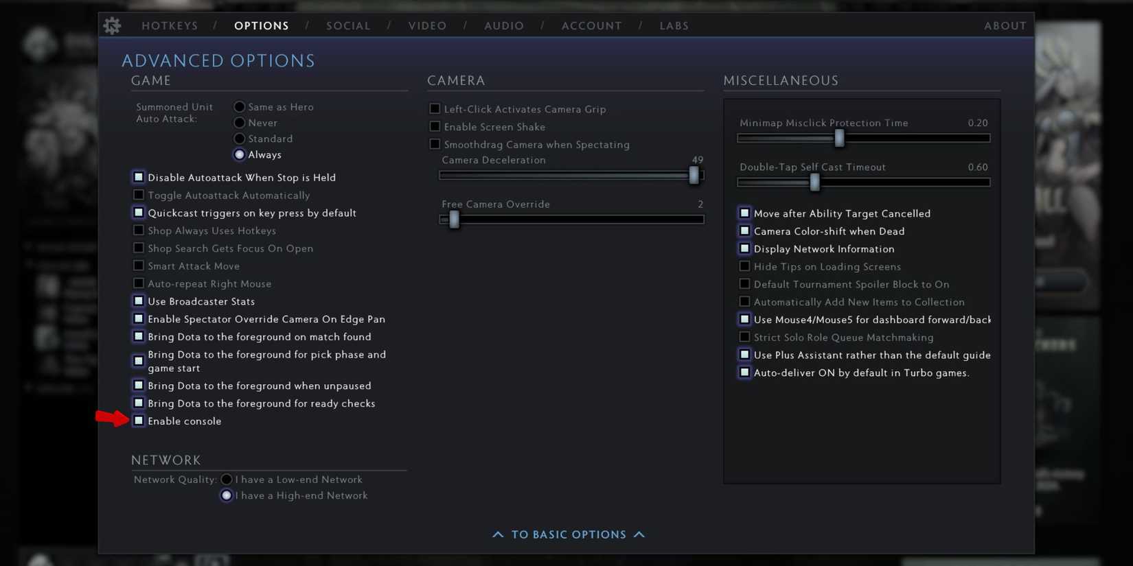 how to enable dota 2 console