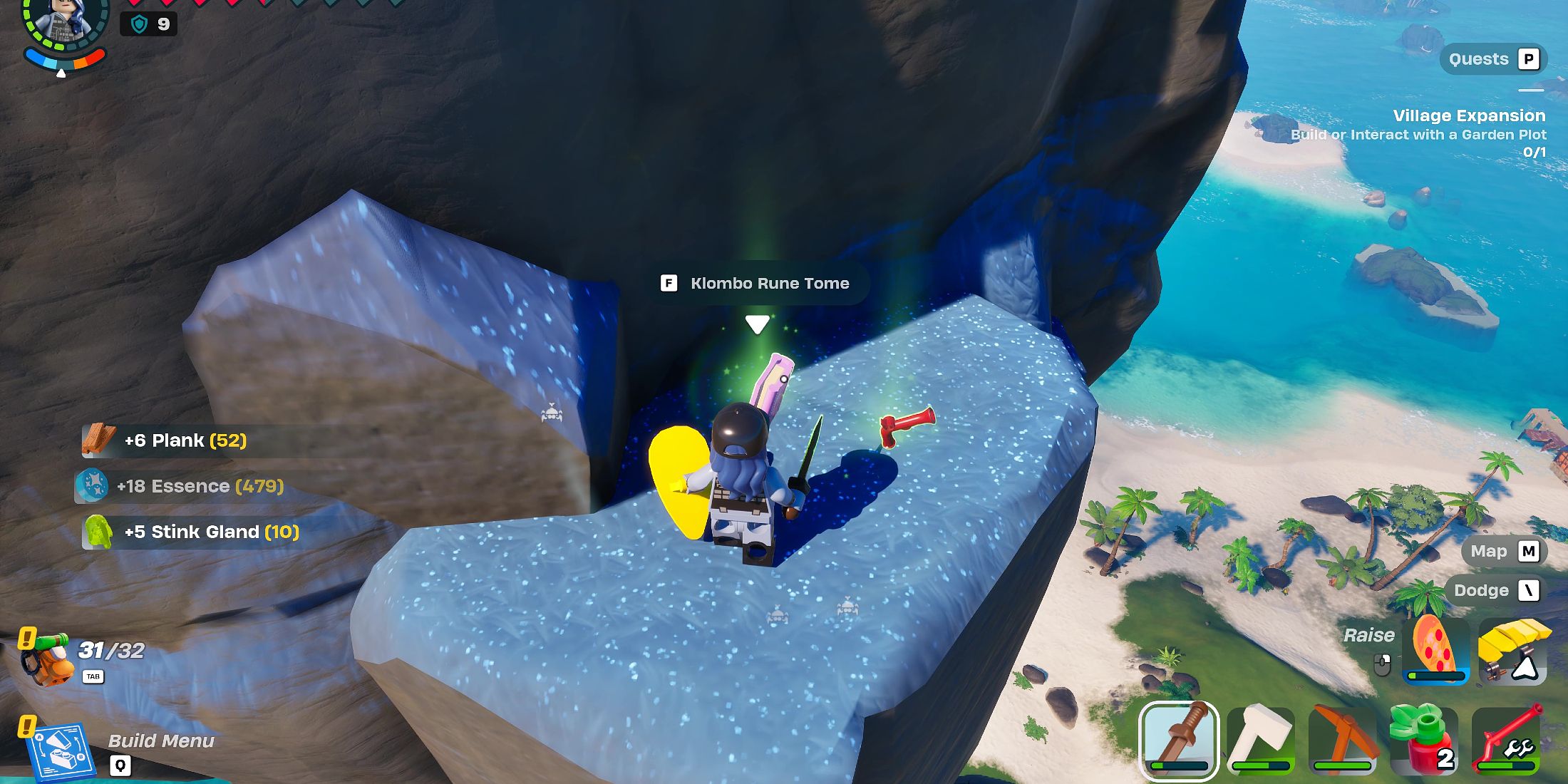 Screenshot showcasing how to find Klombo Rune Tome in LEGO Fortnite