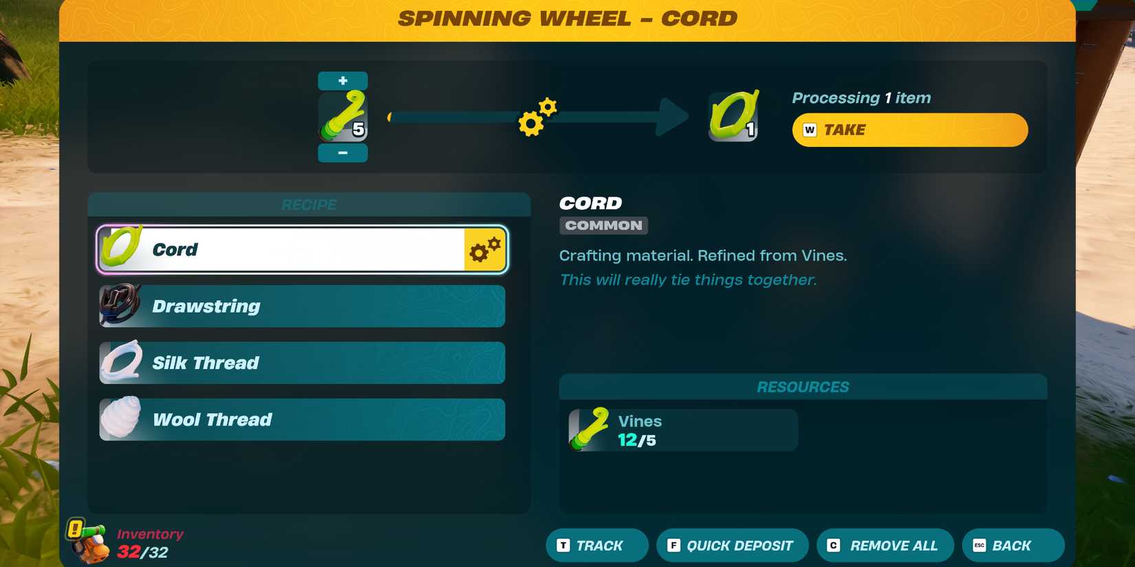 Screenshot showcasing how to get Cord in LEGO Fortnite 