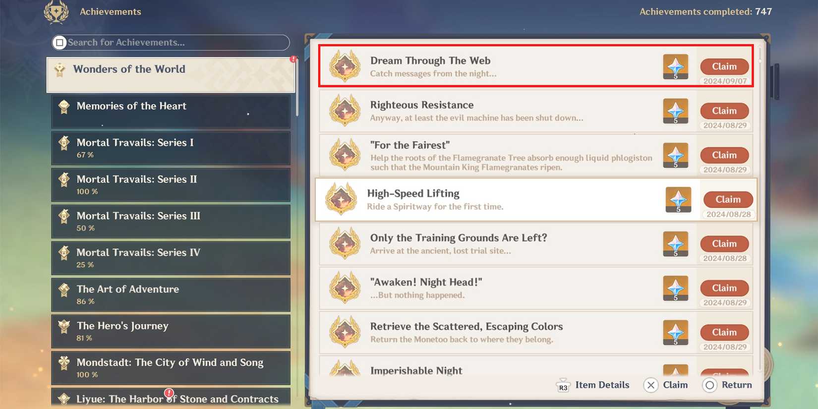 how to get dream through the web achievement in genshin impact