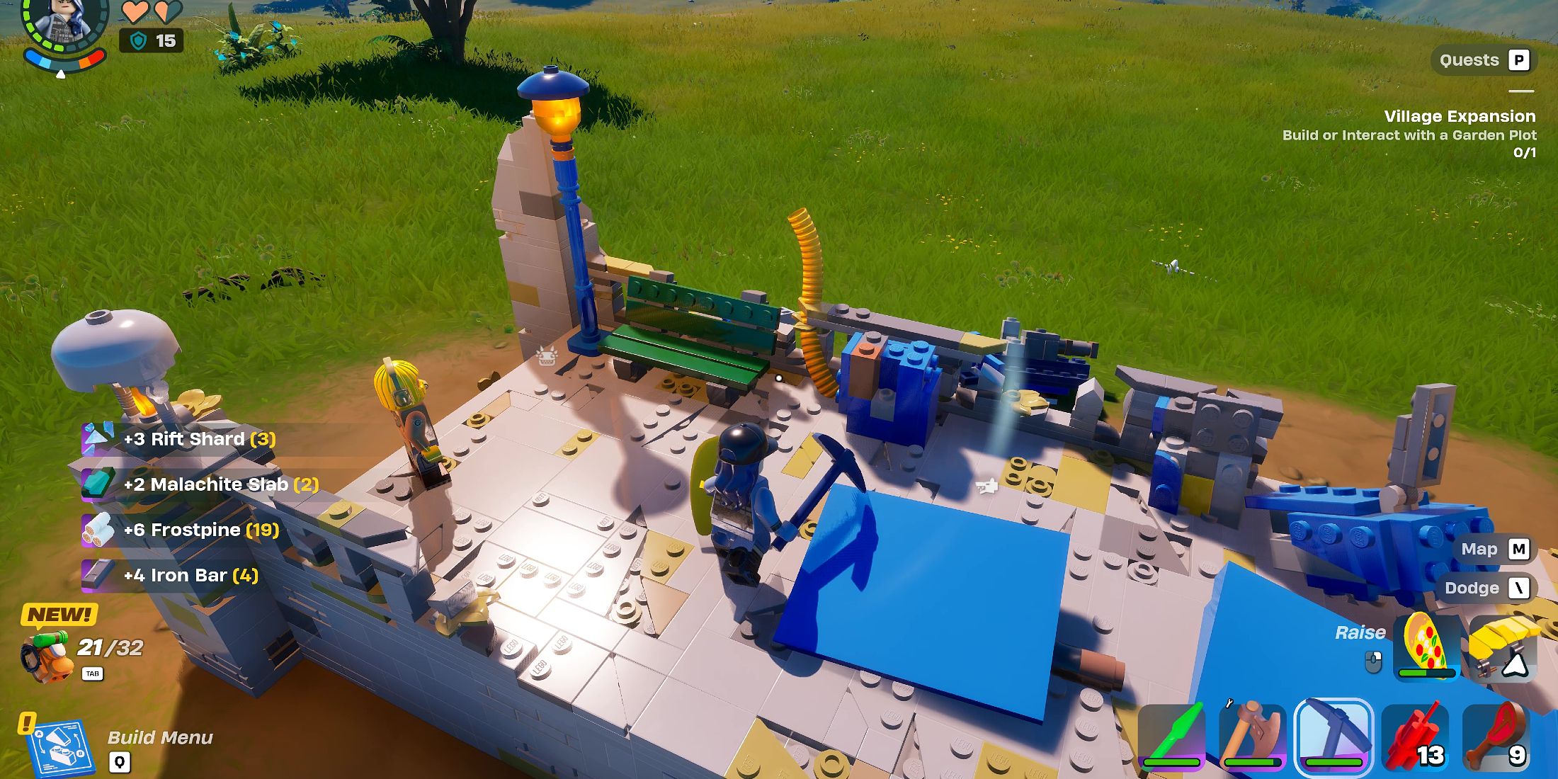 Screenshot showcasing how to get Rift Shards from Bus Stations in LEGO Fortnite 