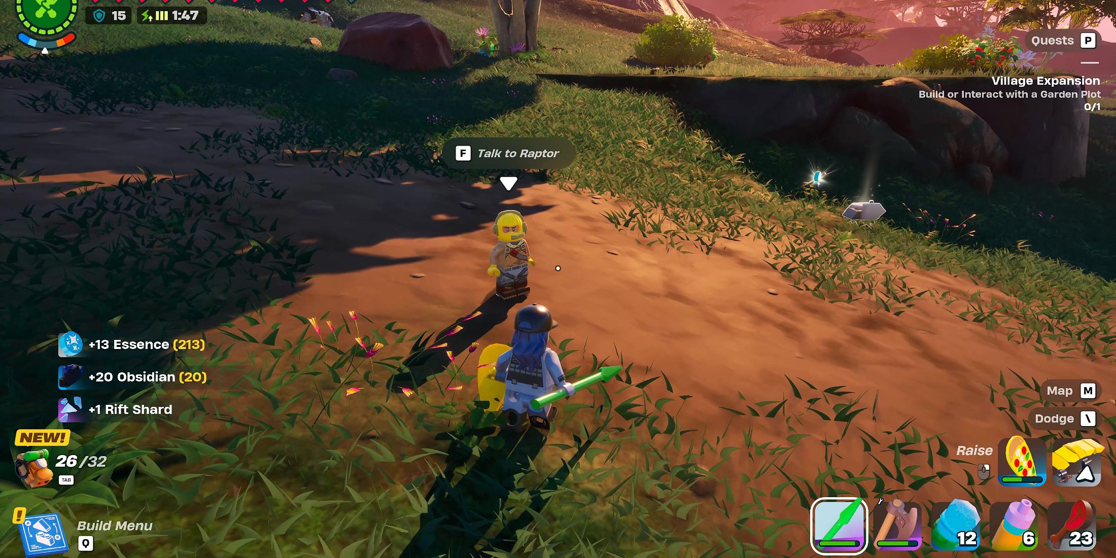 Screenshot showcasing how to get Rift Shards from Golems in LEGO Fortnite 