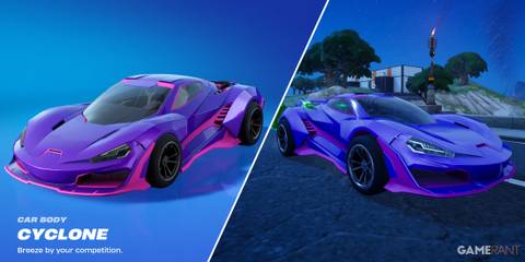 Split-image showcasing the Cyclone Pink Painted Style in Fortnite