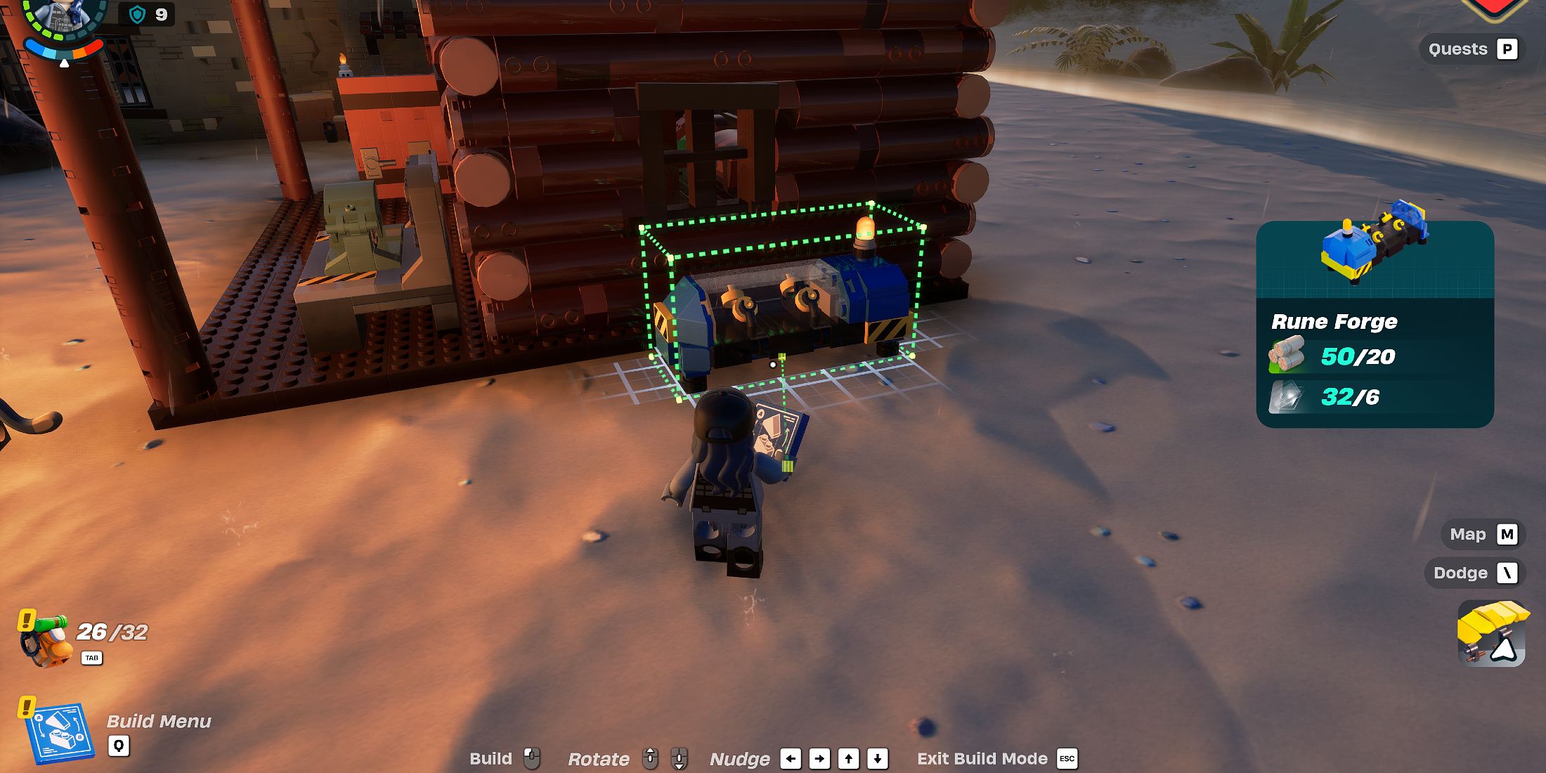 Screenshot showcasing how to get the Rune Forge in LEGO Fortnite 