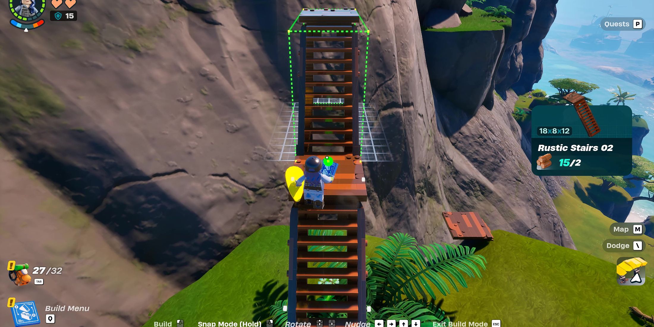 Screenshot showcasing how to scale a mountain in LEGO Fortnite 