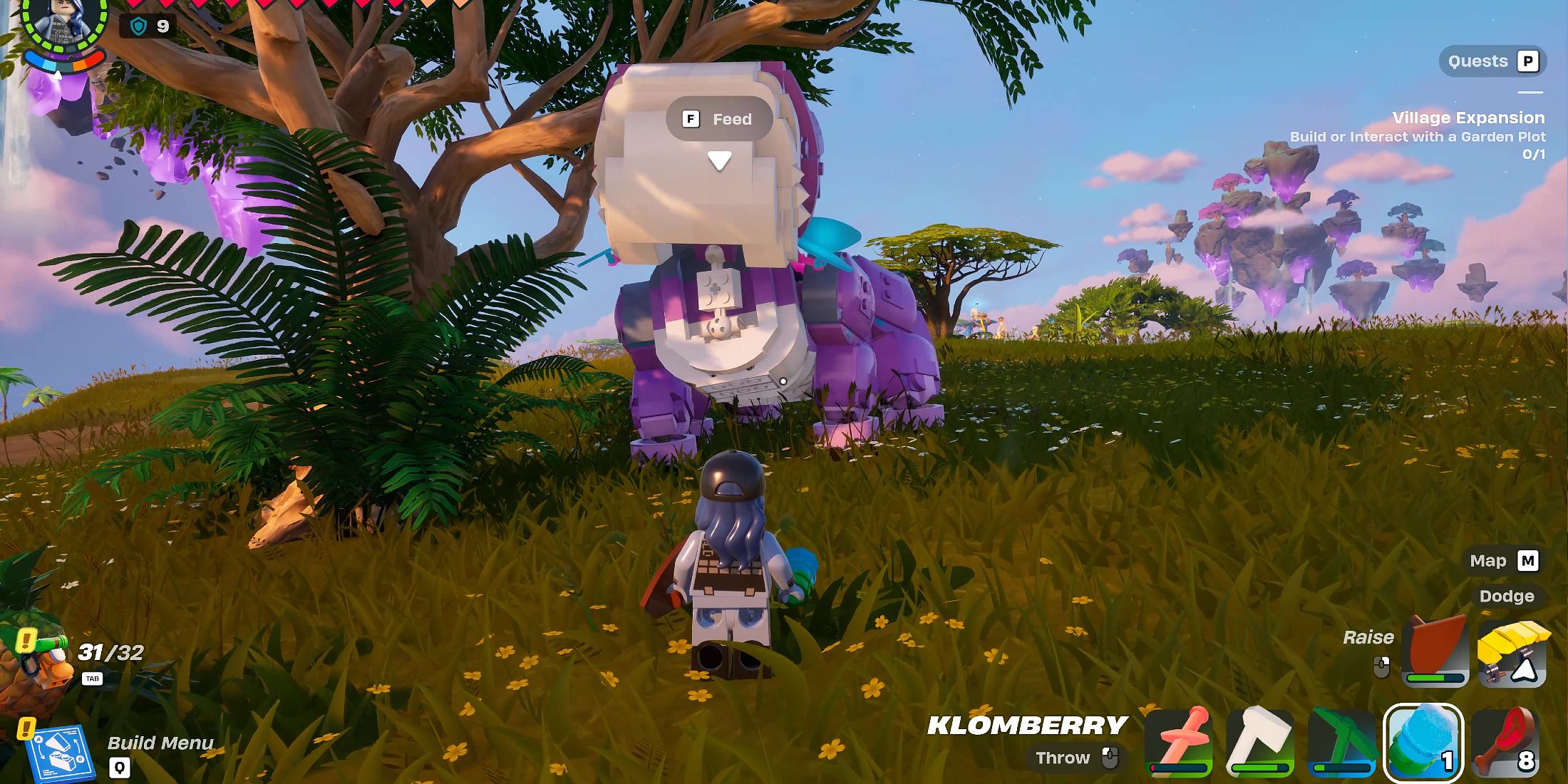 Screenshot showcasing how to tame a Klombo in LEGO Fortnite 