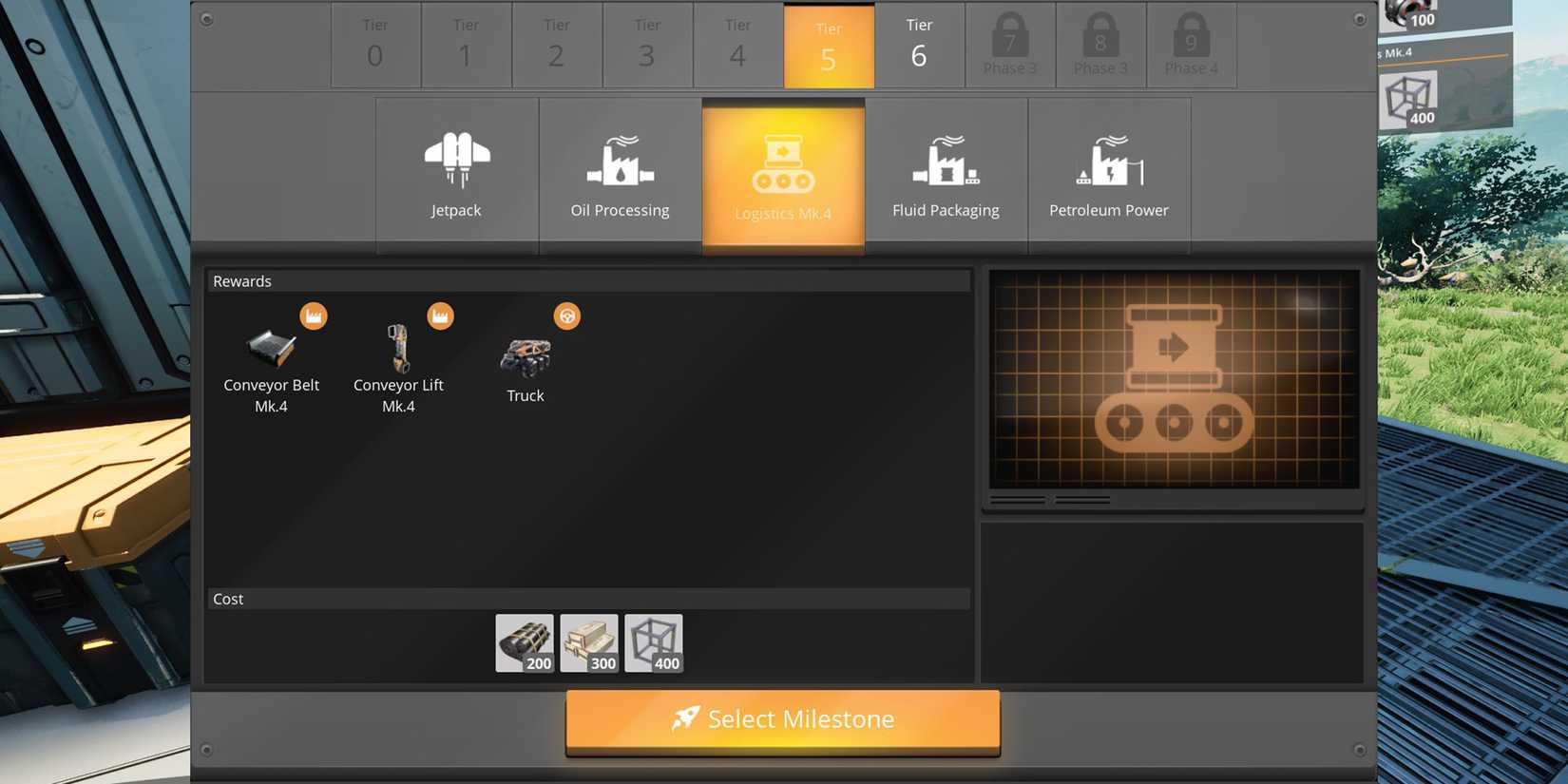 Tier 5 milestone Logistics Mk.4 in satisfactory
