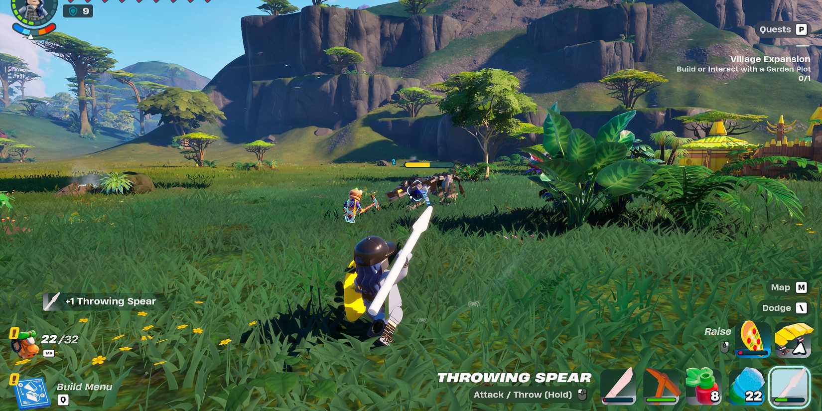 Screenshot showcasing how to use a Throwing Spear in LEGO Fortnite 