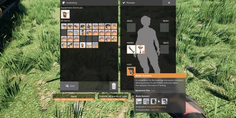 The player equipping Blade Runners in Satisfactory