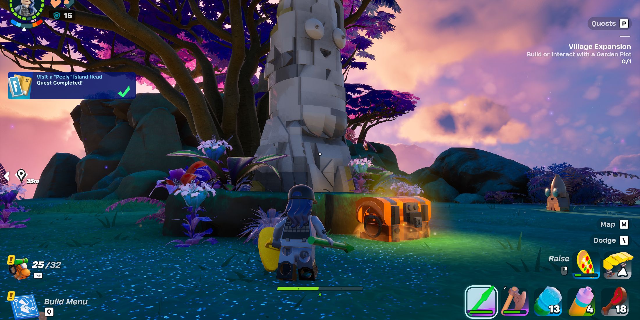 Screenshot showcasing how to Visit a Peely Island Head in LEGO Fortnite