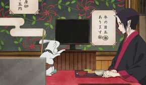 Hozuki's Coolheadedness a character looks at a rabbit