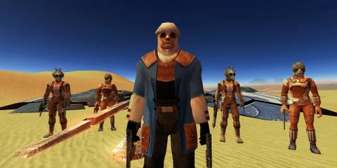 Calo Nord and other bounty hunters on tatooine in Star Wars Knights of the Old Republic