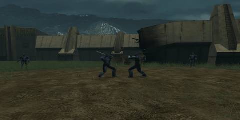 Two Mandalorians fighting in the battle circle on Dxun.