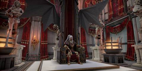 Vampire sitting on a throne in V Rising