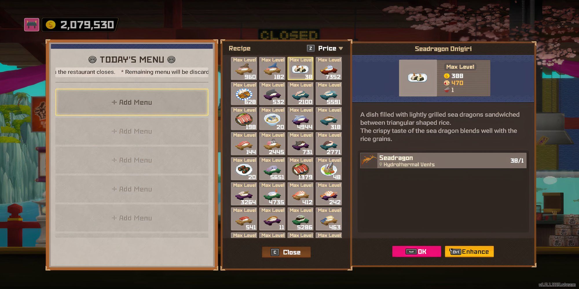 Seadragon onigiri as a menu option in Dave the Diver