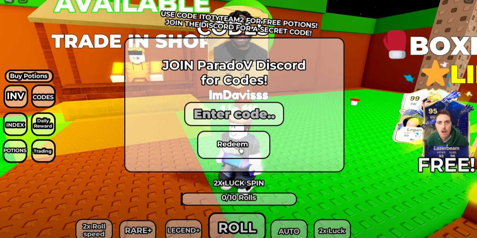 Influencer RNG the codes tab