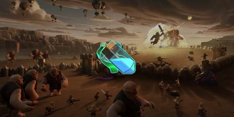 Invisibility Vial on a background depicting a battle in Clash of Clans 