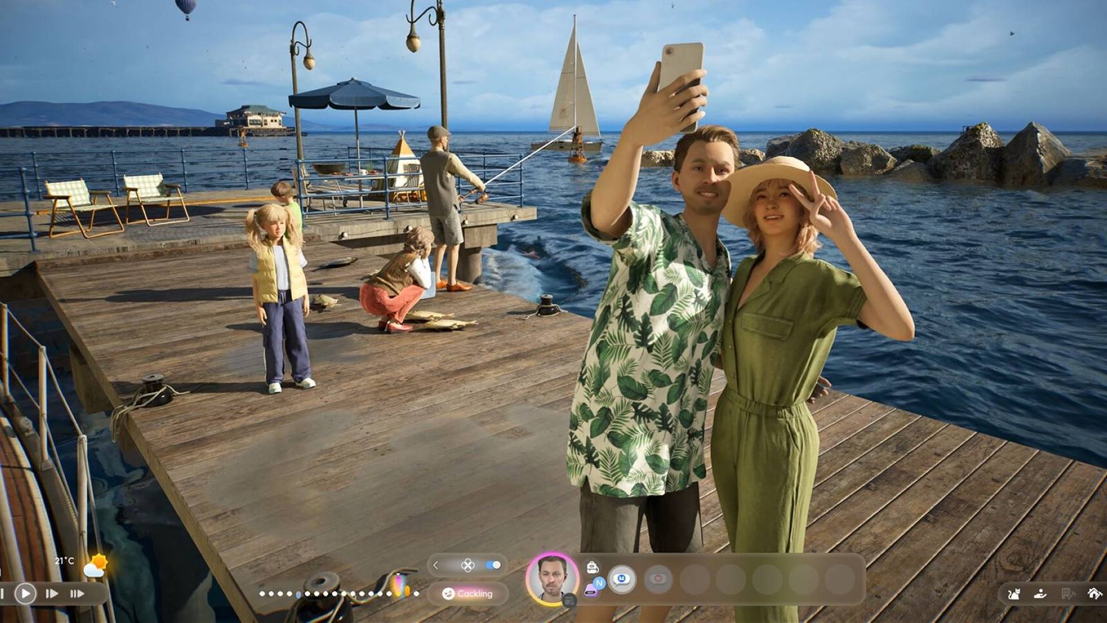 inzoi zois on a dock taking a photo