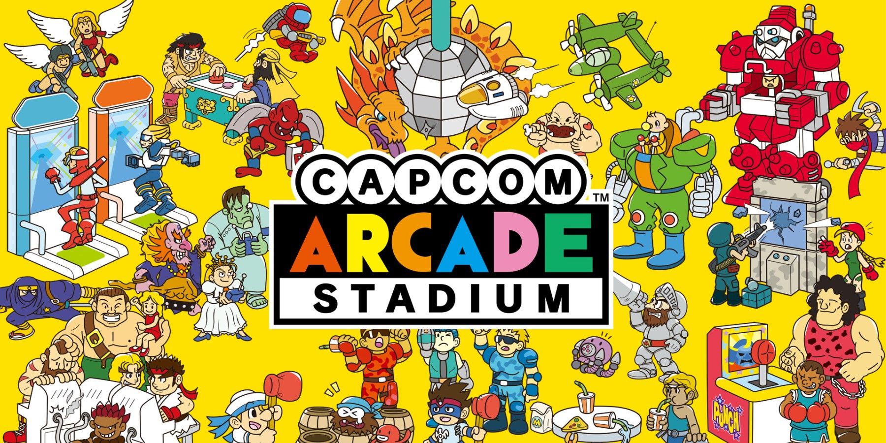 Key Art For Capcom Arcade Stadium Showing A Variety Of Classic Capcom Characters