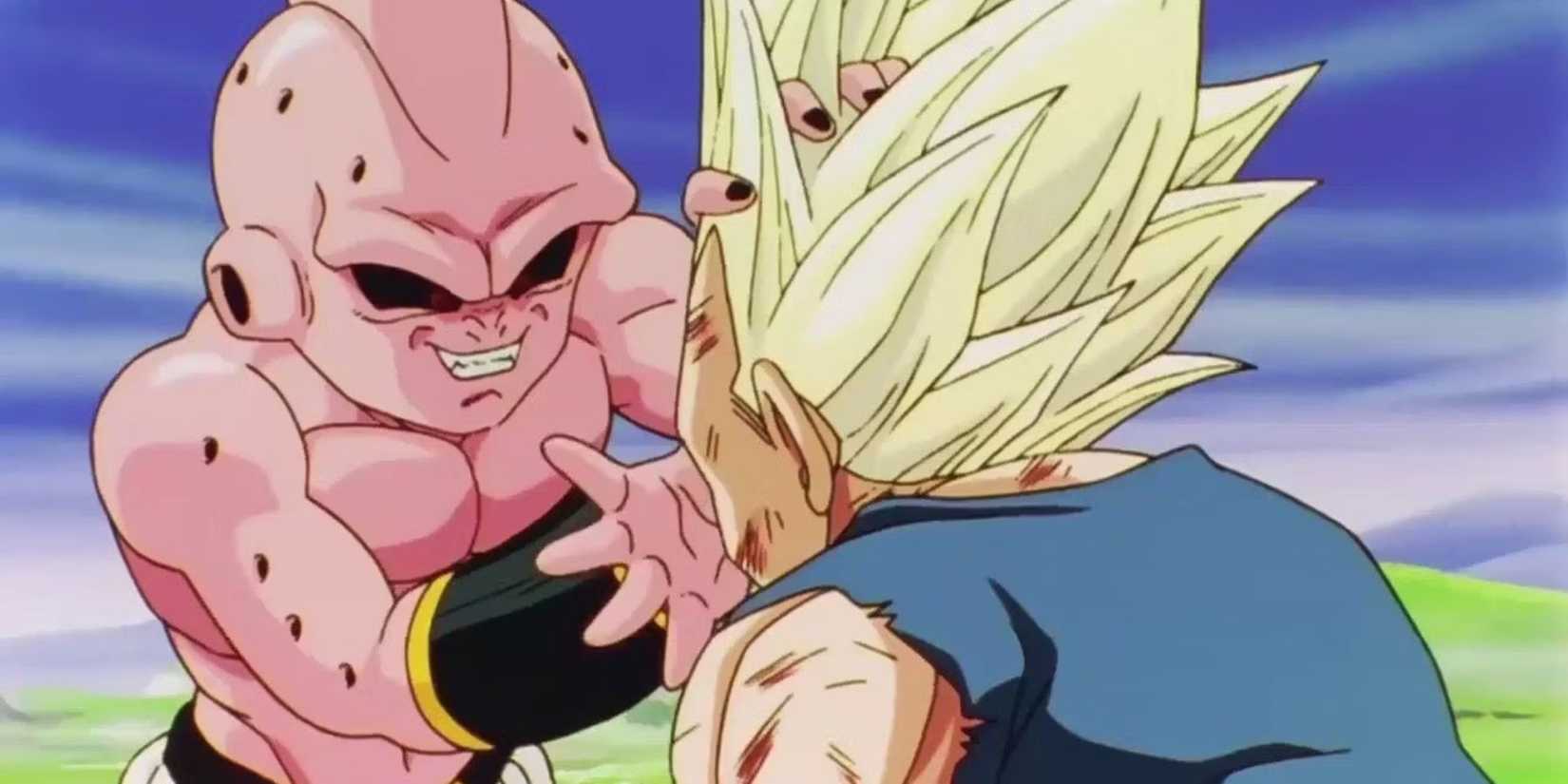 Kid Buu hitting Vegeta in Dragon Ball