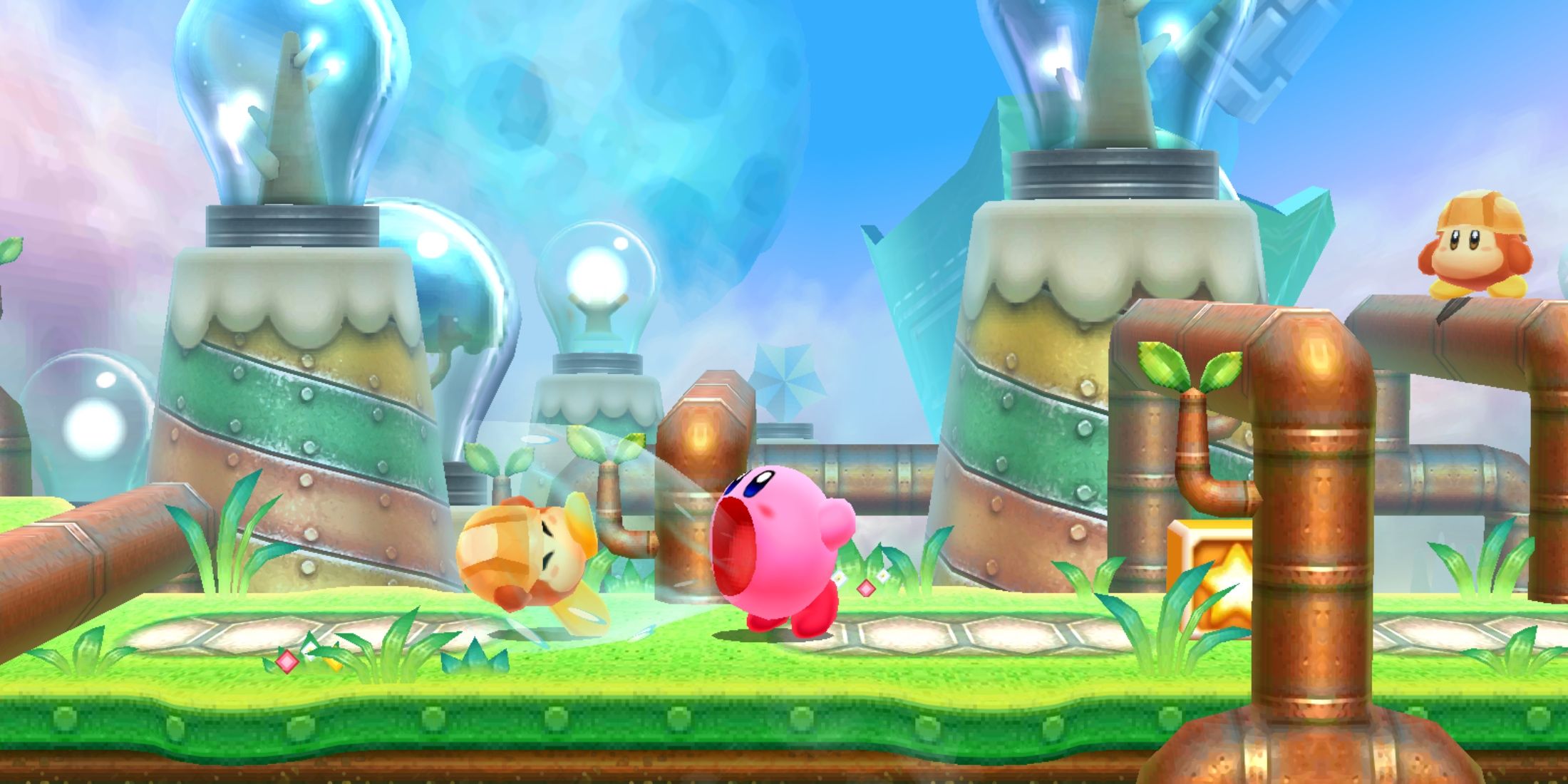 Kirby absorbing a Waddle Dee Worker