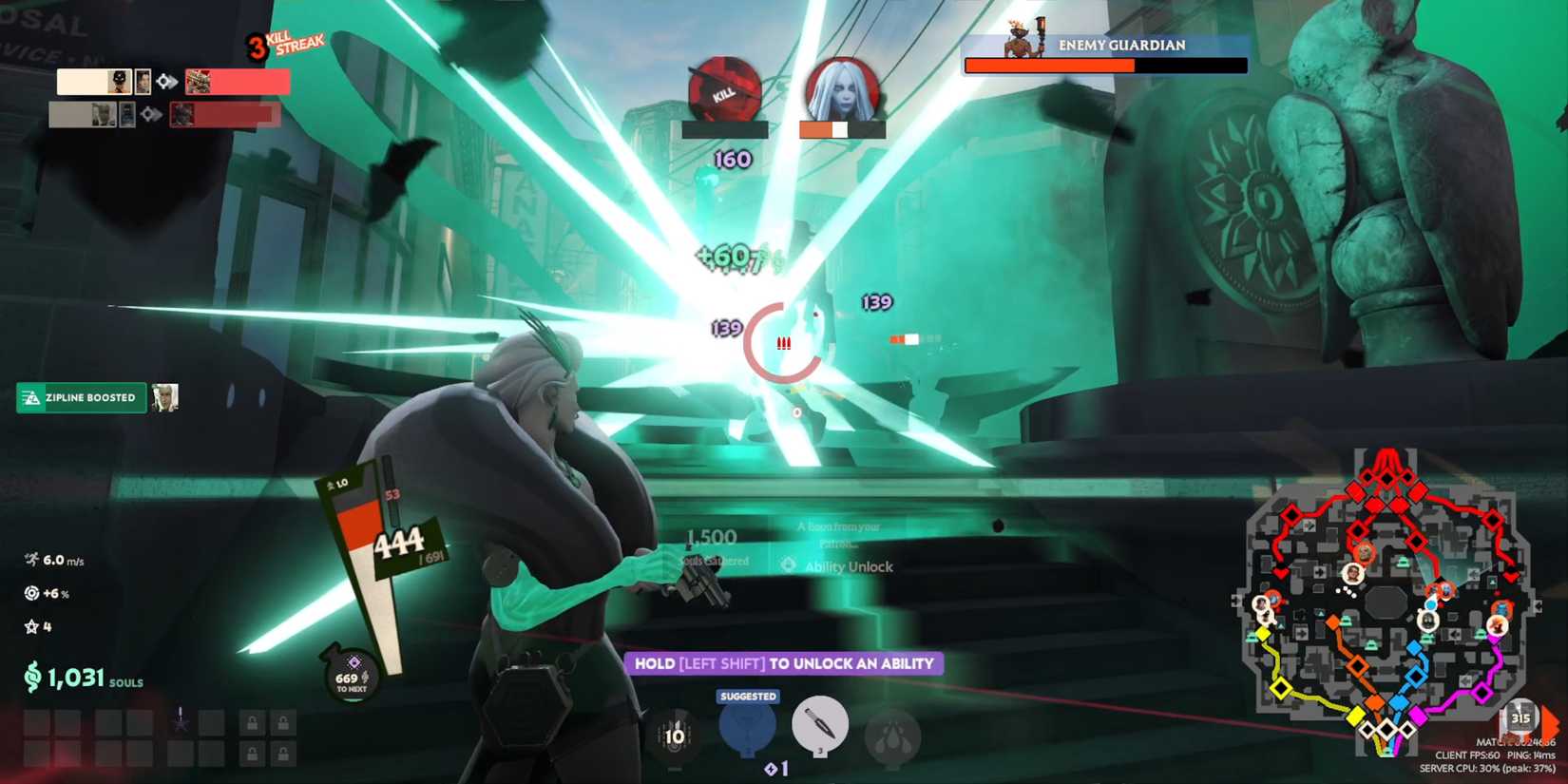 Lady Geist explosion against two players in Deadlock