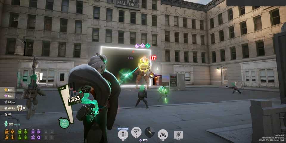 Lady Geist shooting a Guardian with her pistol in Deadlock