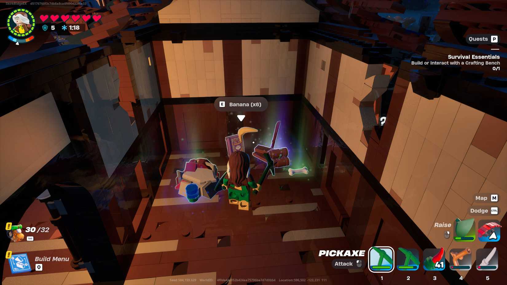 LEGO Fortnite banana: Rogue is sifting through the spoils of a treasure chest.