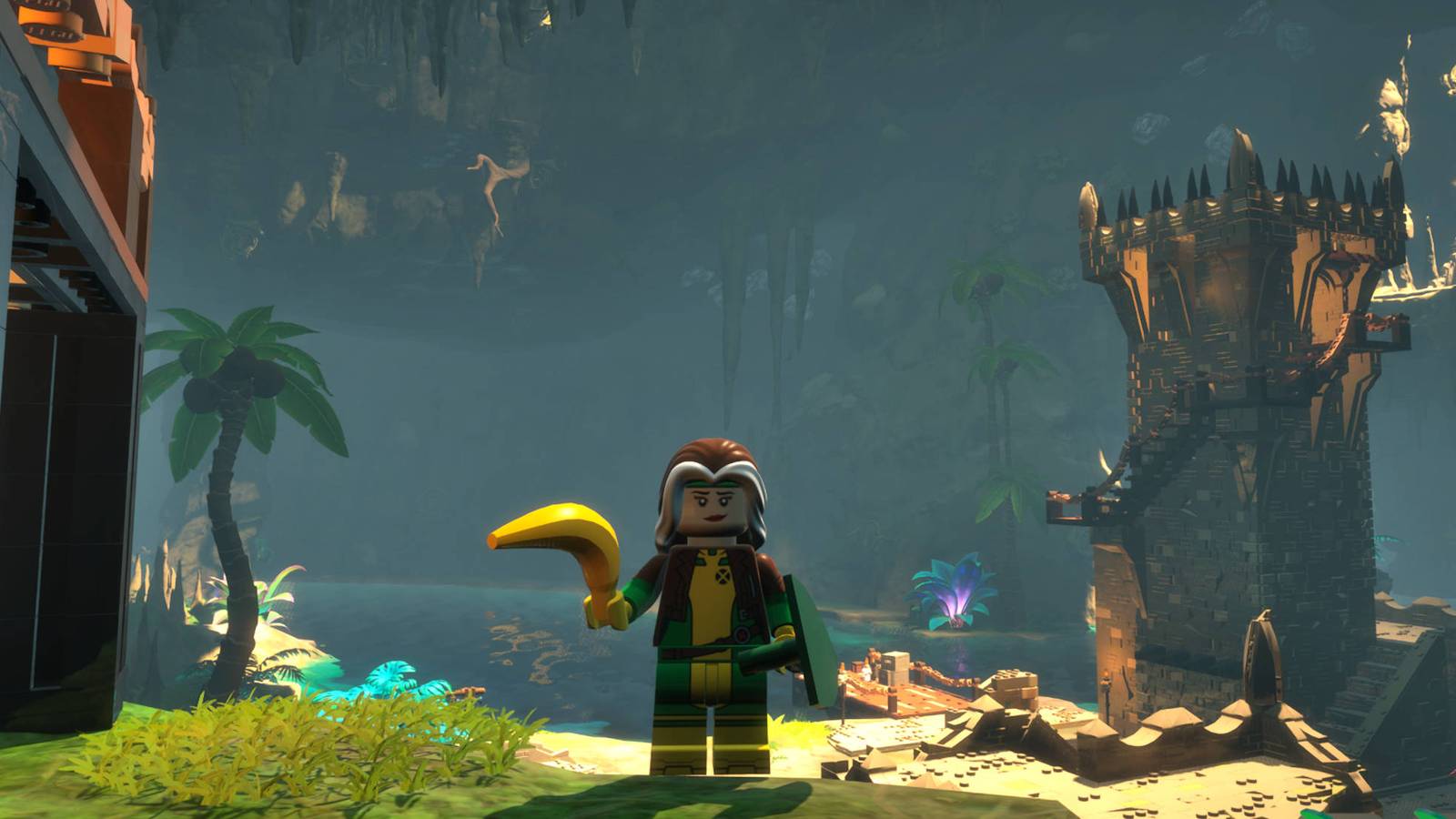 LEGO Fortnite banana: Rogue is holding a banana inside a Grotto pirate base.