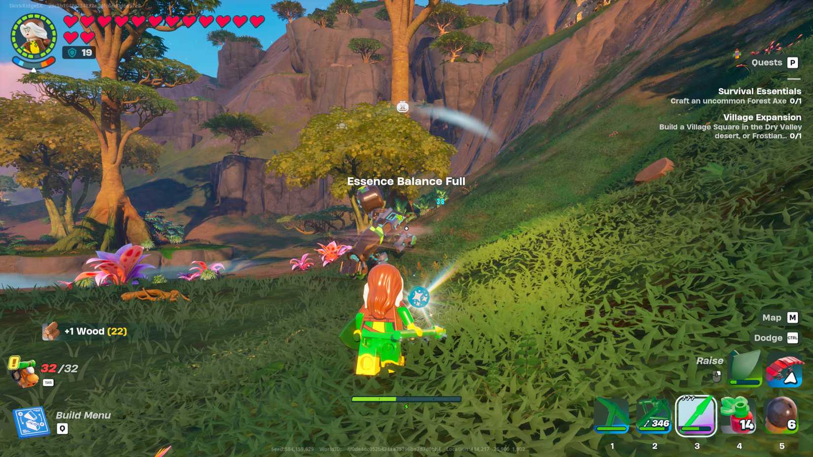 LEGO Fortnite Golems: A Golem is spinning around in the distance as Rogue approaches.