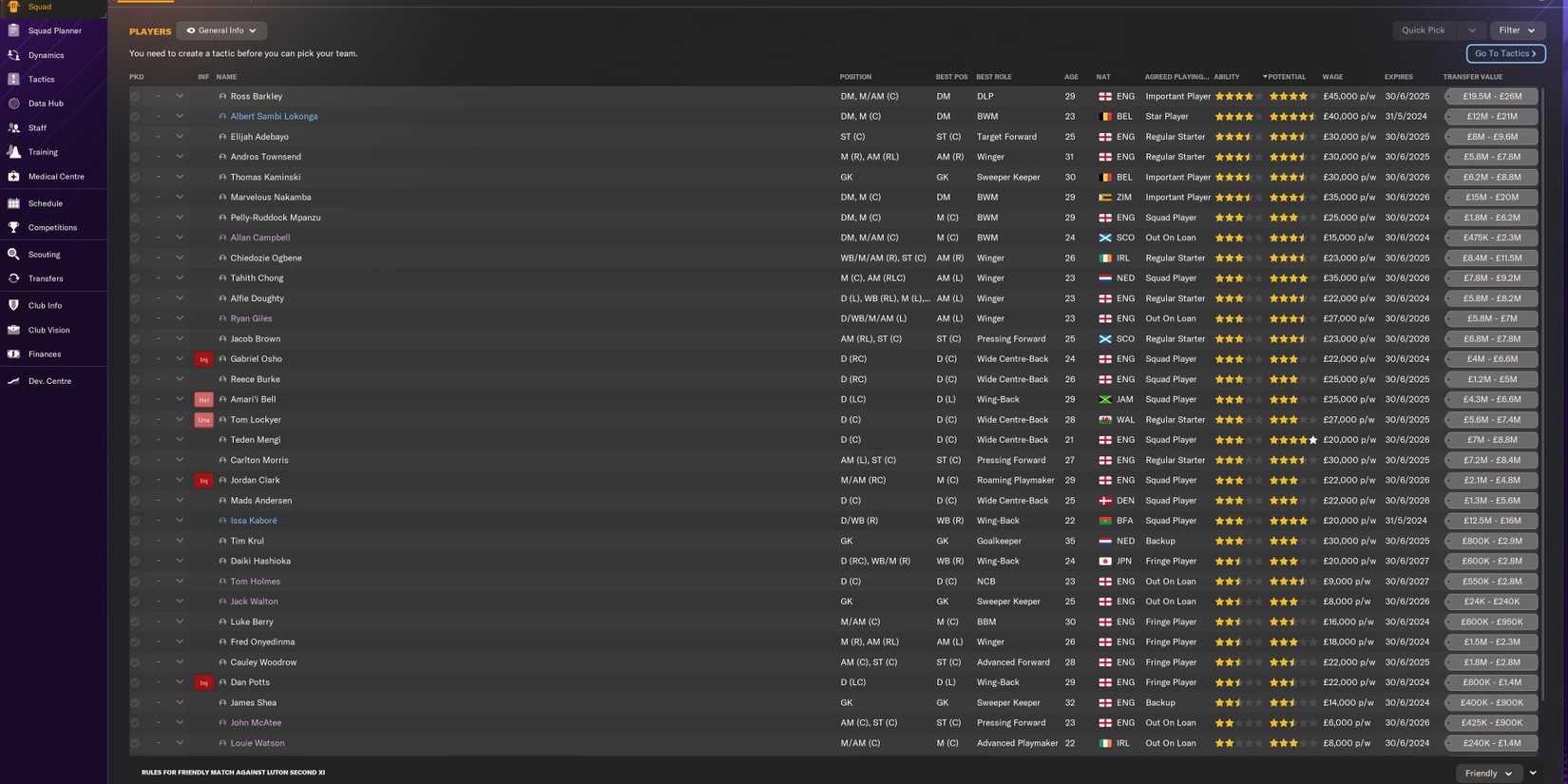 Luton Town FC Squad Info FM24