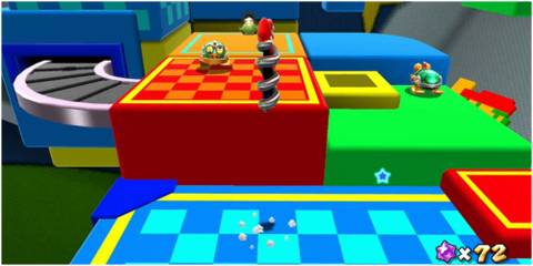 Mario with spring mushroom in Super Mario Galaxy