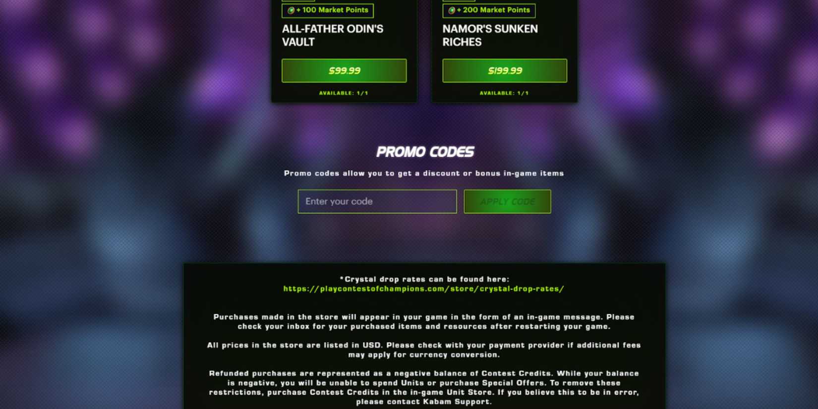 Marvel Contest of Champions the codes tab