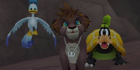 An image of Sora, Goofy and Donald in The Lion King world from Kingdom Hearts 2 