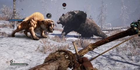 An image of the Great Scar Bear fighting a Sabretooth Tiger from Far Cry Primal