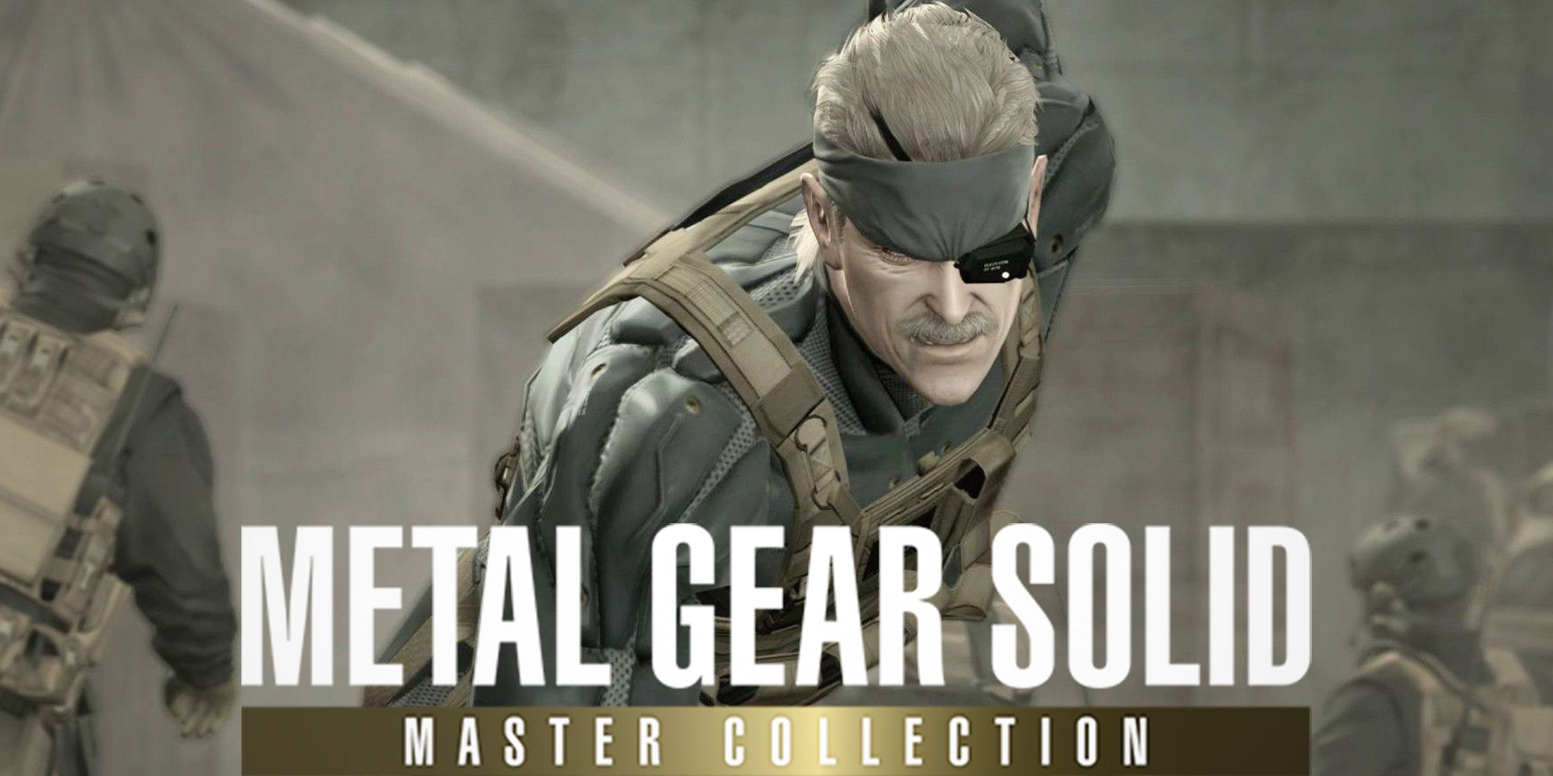 Metal Gear Solid Master Collection logo in front of Old Snake from MGS4 Guns of the Patriots