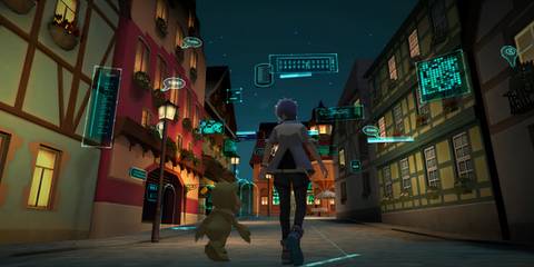 Exploring a town in Digimon World: Next Order