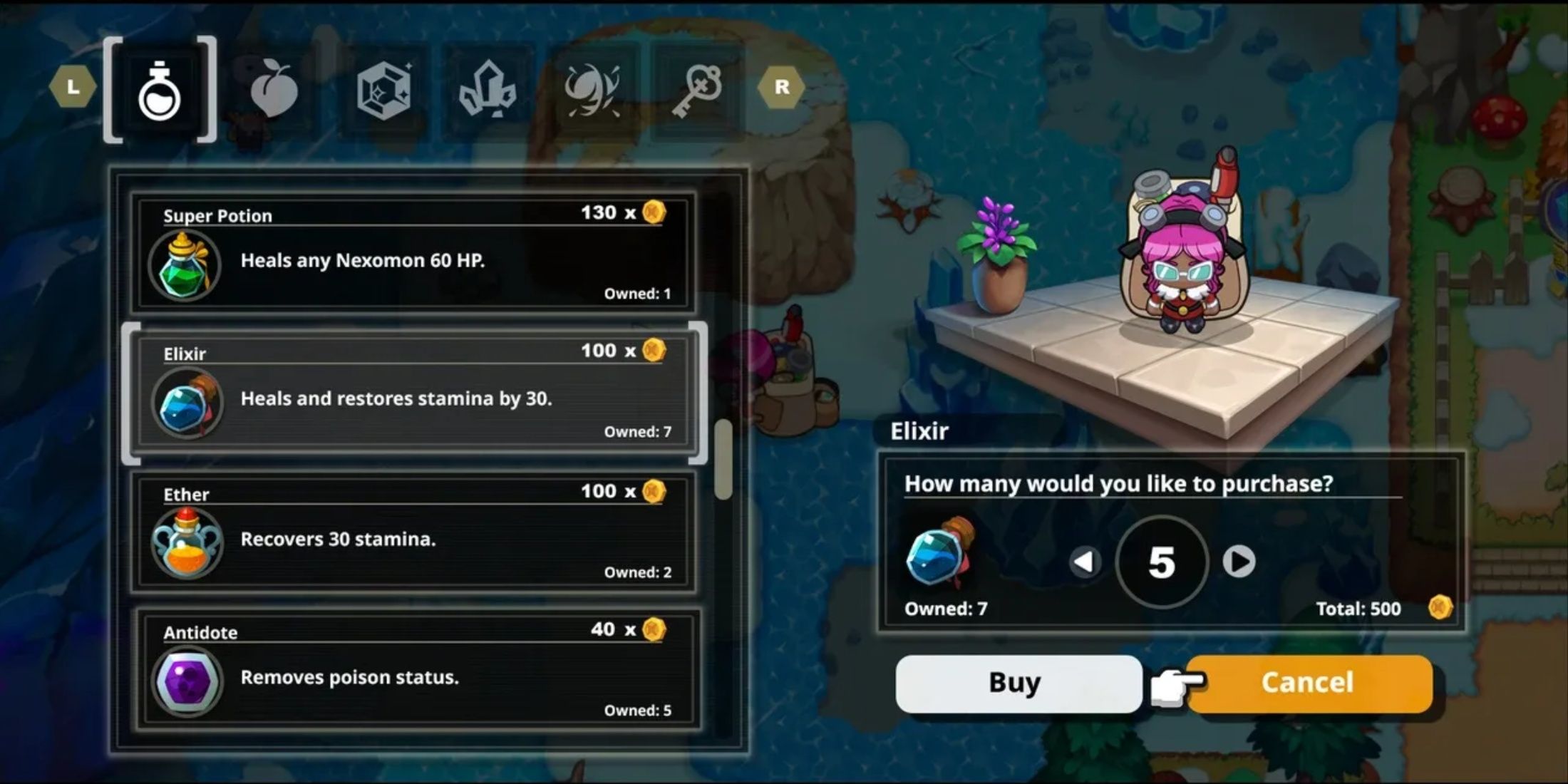 Inventory management in Nexomon