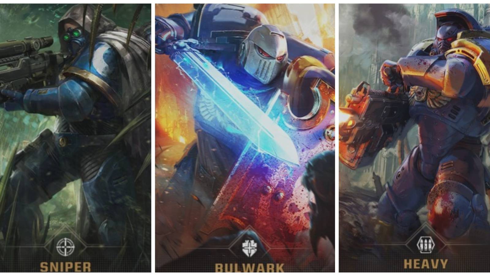 sniper, bulwark, heavy