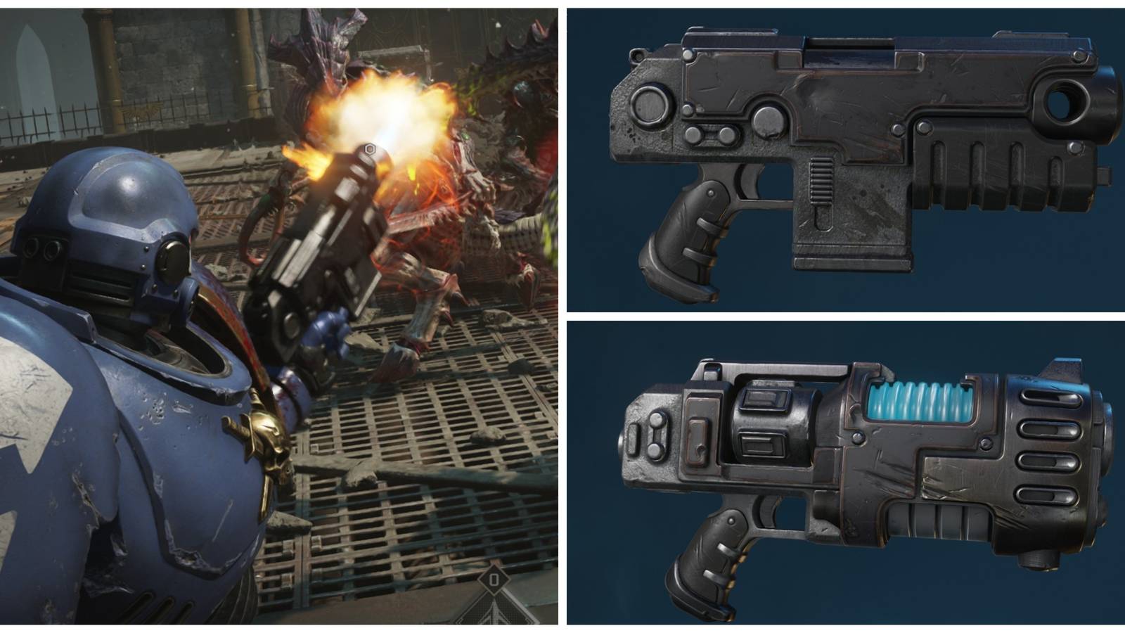 space marine shooting a tyranid, plasma pistol, bolt pistol