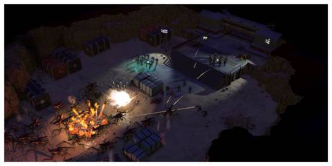 Starship Troopers: Terran Command - Steam Screenshot (Battling Aliens At Night)