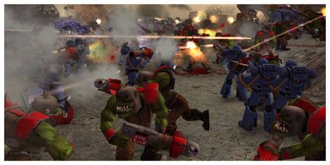 Warhammer 40,000: Dawn Of War - Steam Screenshot (Orcs Fighting Space Marines)