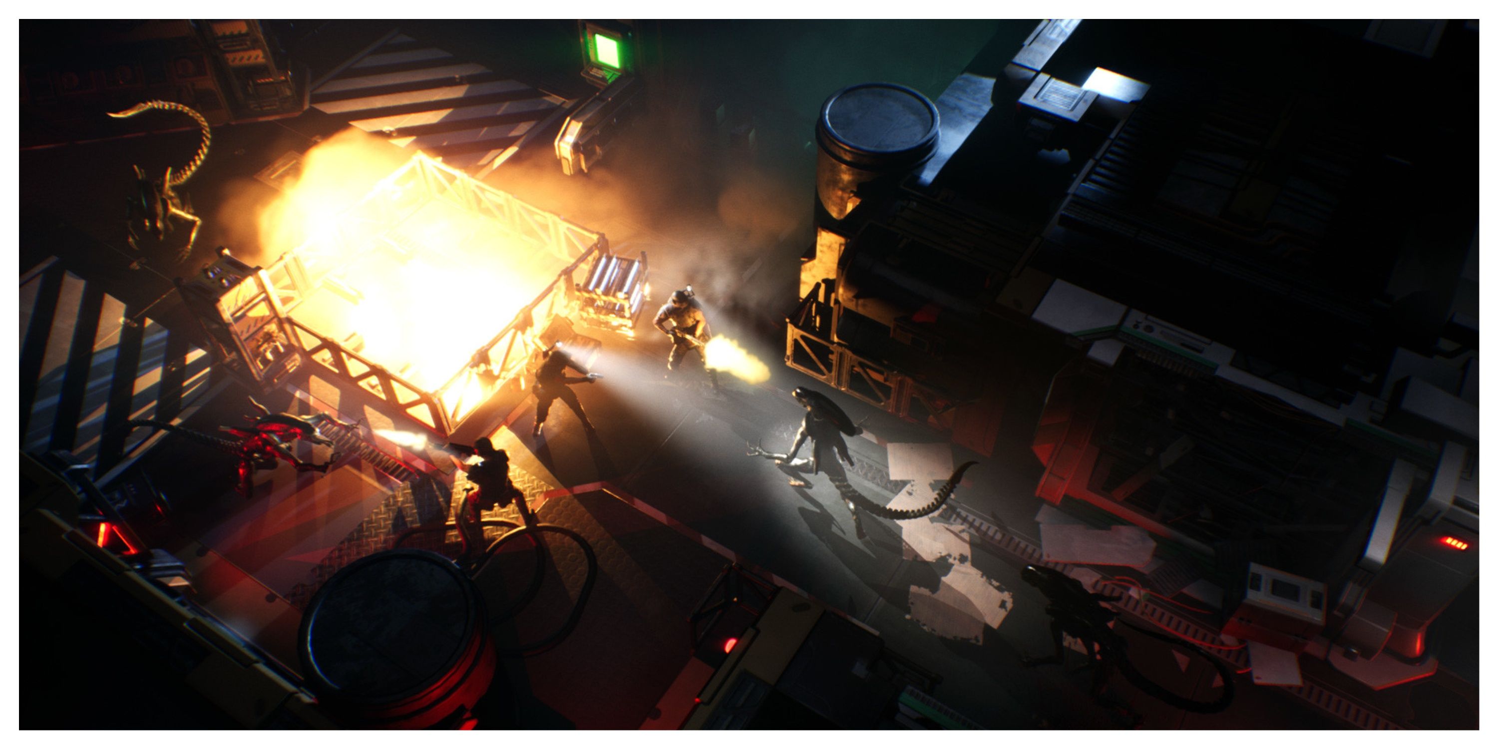 Aliens: Dark Descent - Steam Screenshot (Marines Fighting Xenomorphs)