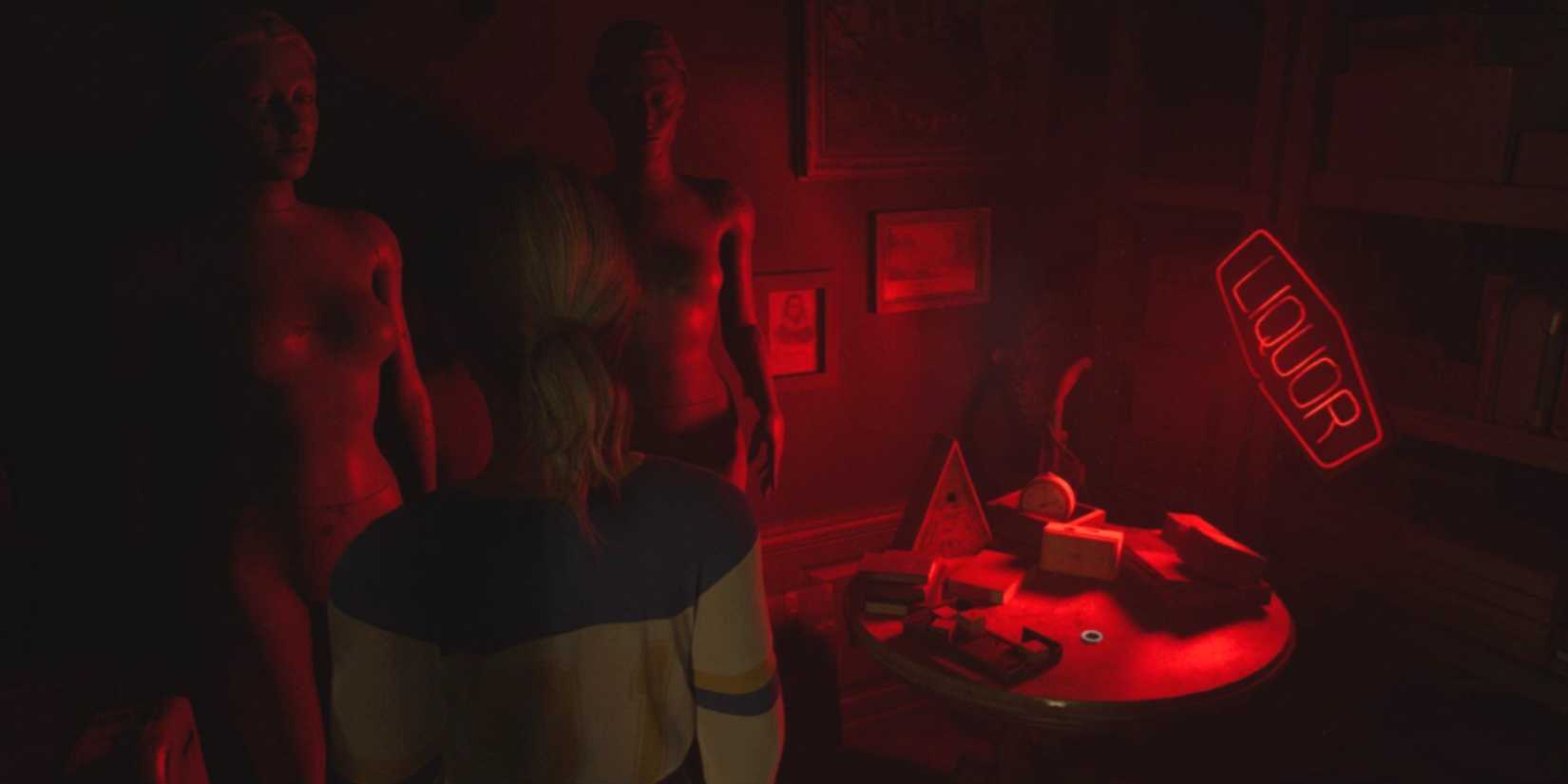 chris in the curiosity shop looking at mannequins