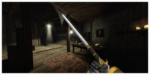 Gloomwood - Steam Screenshot (Brandishing A Sword)