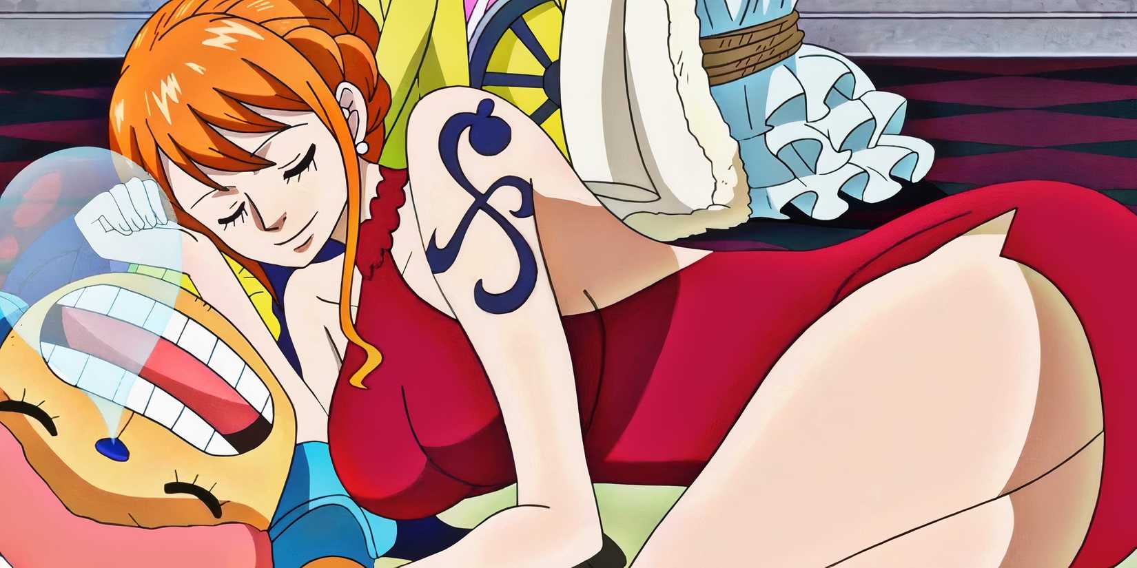 Nami in a formal dress during Whole Cake island Arc