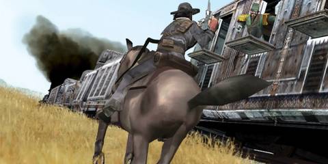 Chasing a train on horseback in Red Dead Revolver