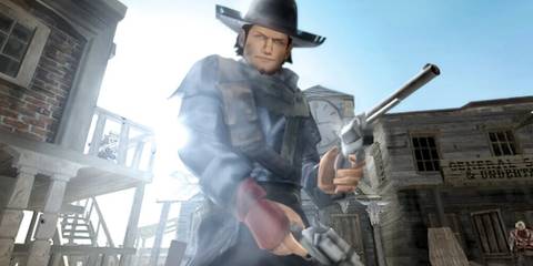 A close up of Red Dead Revolver's protagonist
